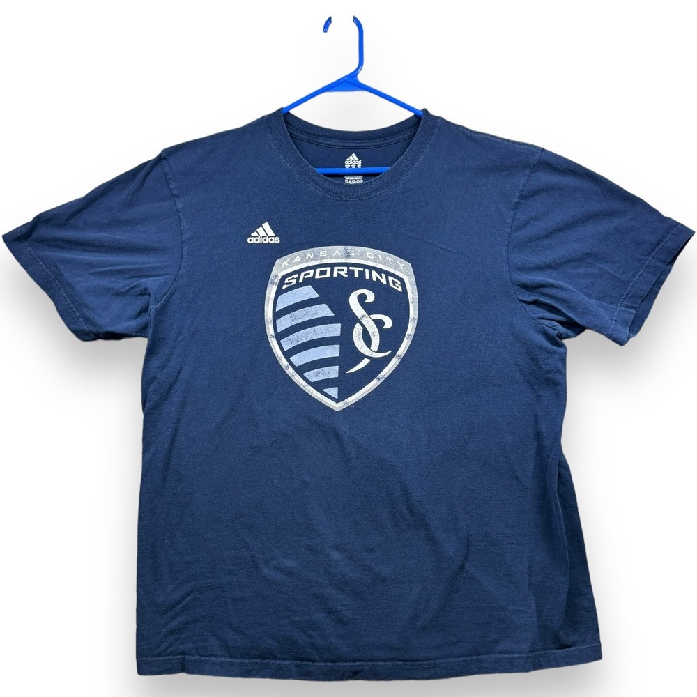 Adidas Mens Kansas‎ City Sporting Graphic Tee Shirt Blue 2XL Short Sleeve